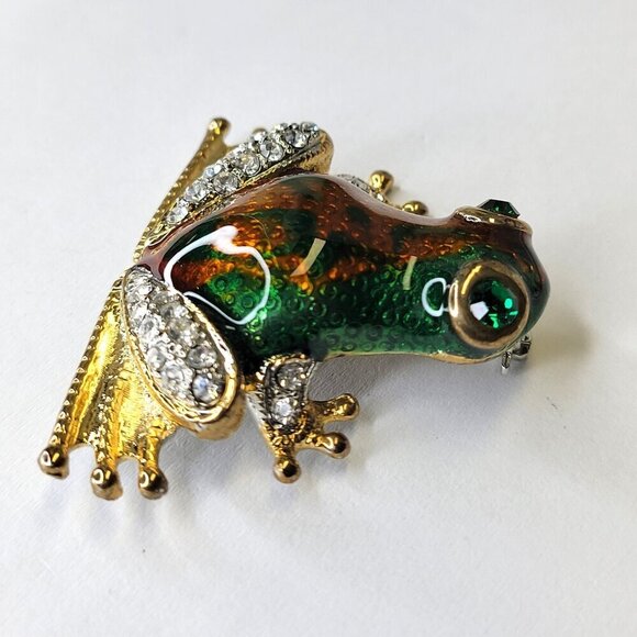 Large Bronze Gold and Green FROG Brooch - Picture 2 of 16